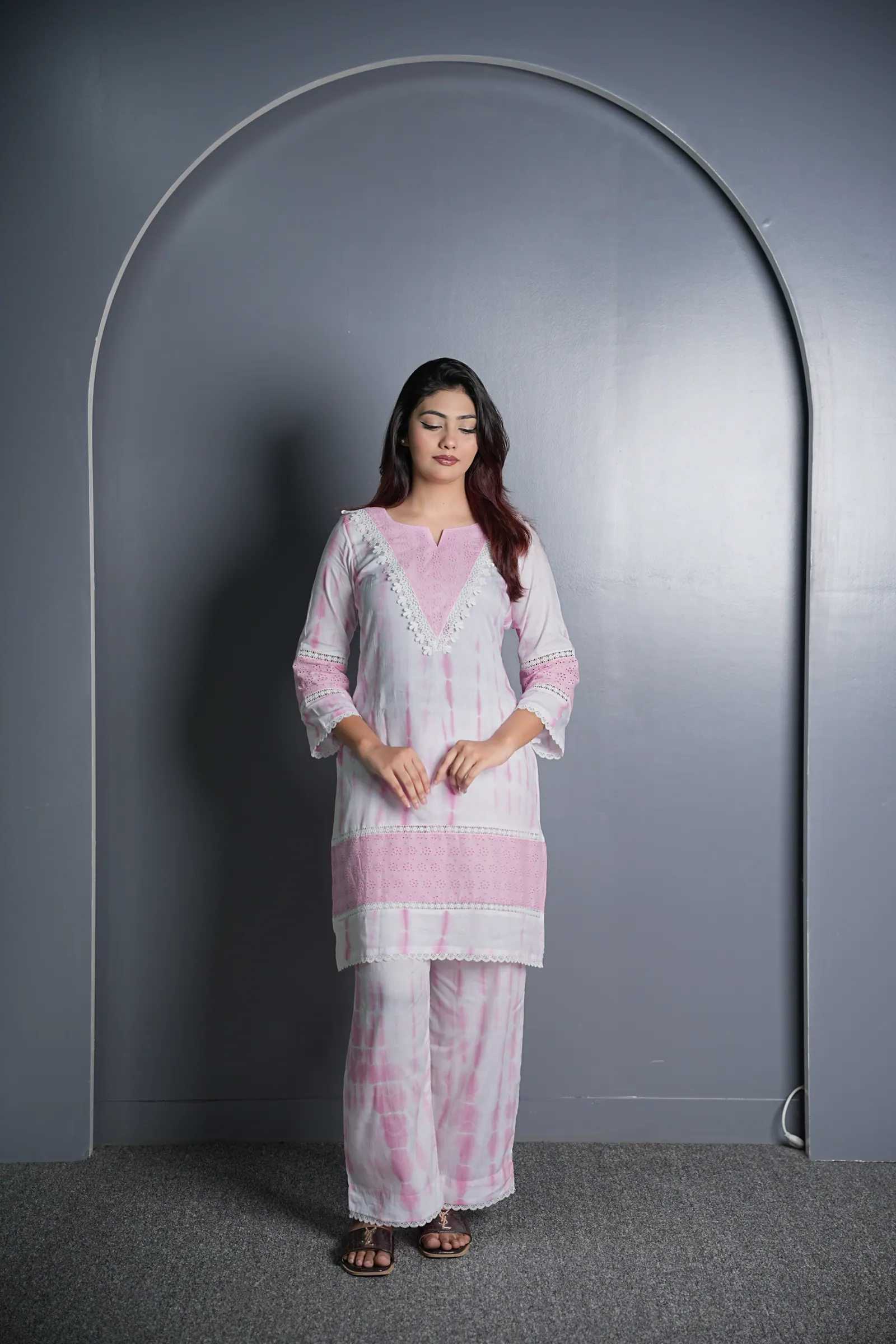 Aloka - Tie-Dye & Chikan Unstitched Fabric Set
