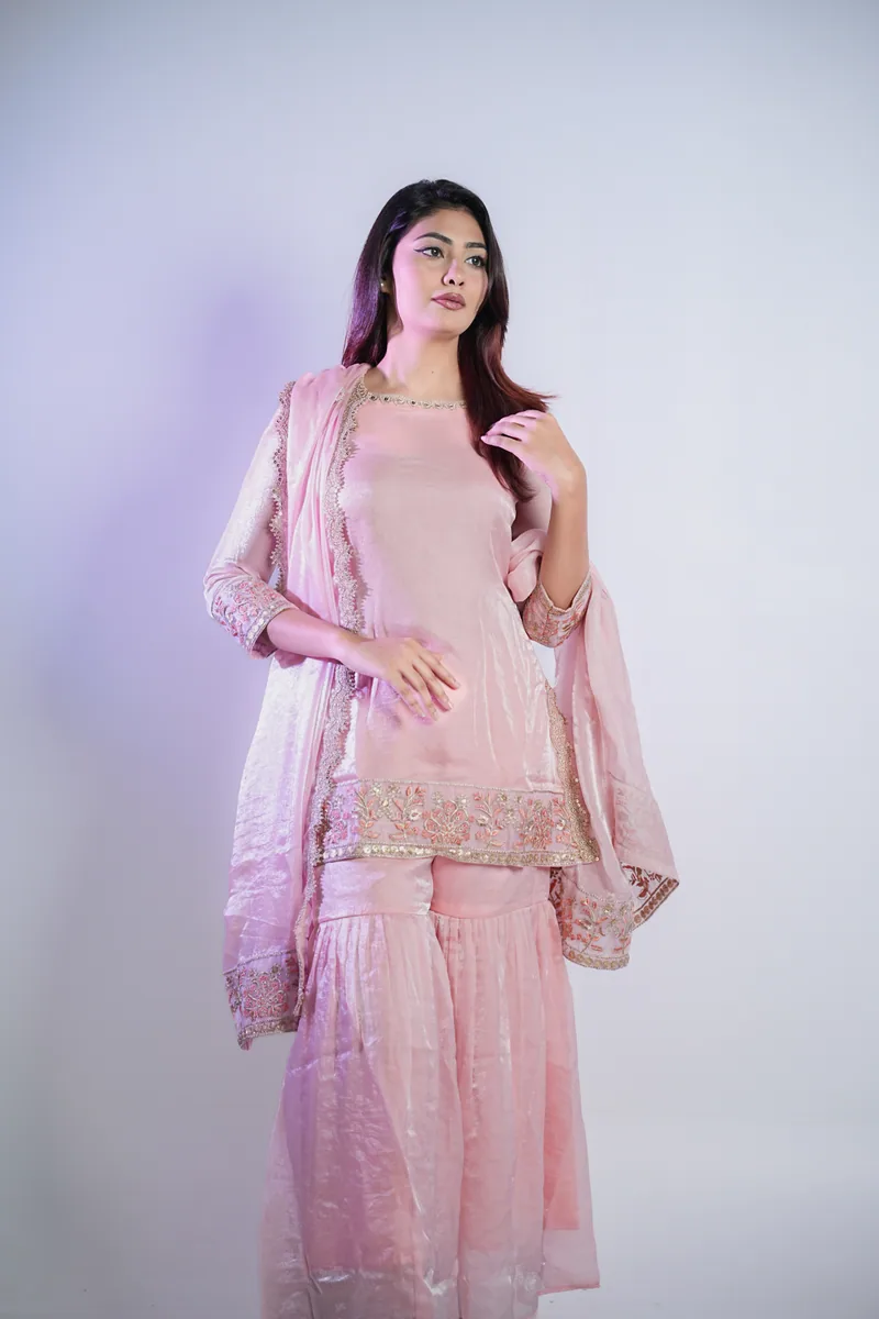 Gulbahar - Fendi Silk Embroidered Sharara Set