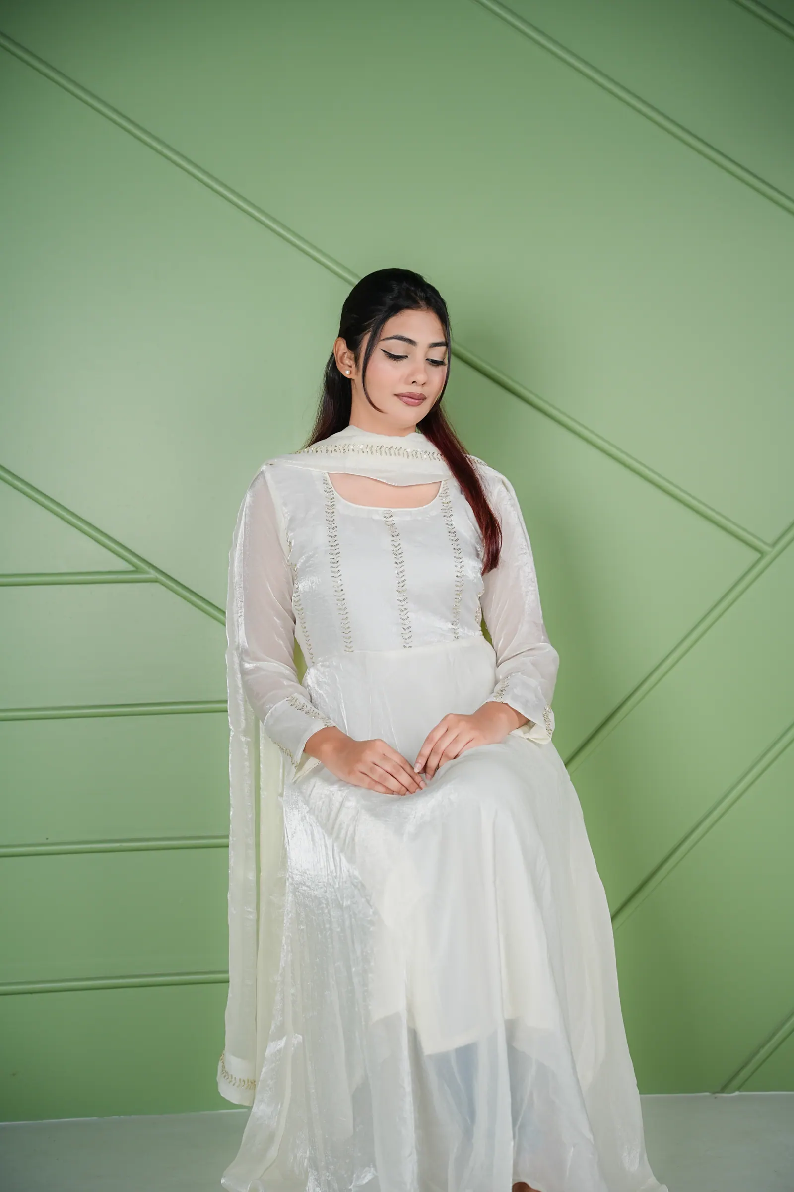 Mahzabin - Fendi Silk Gown with Dupatta