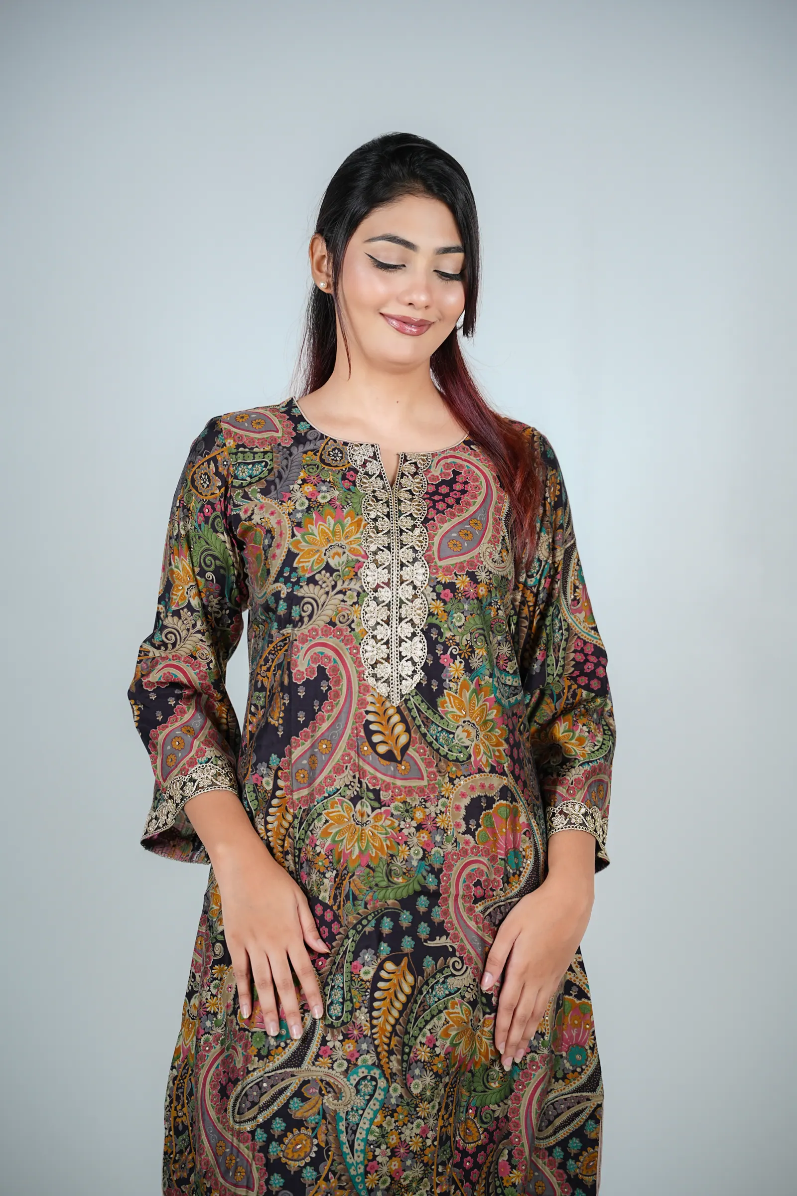 Rupa - Printed Maisha Silk Long Kameez