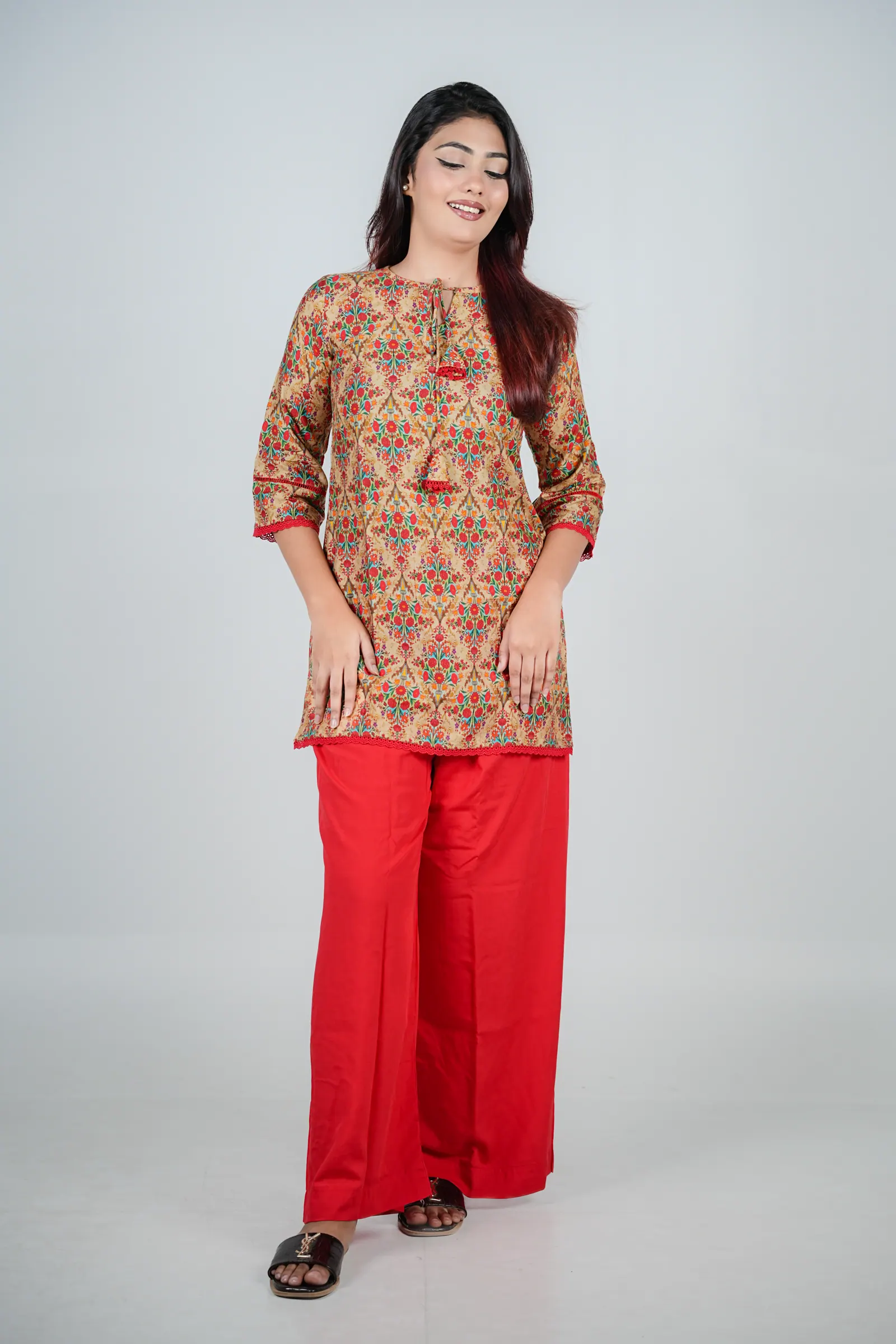 Tisha - Printed Satin Cotton Kurti