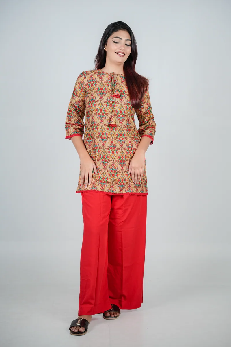 Tisha - Printed Satin Cotton Kurti